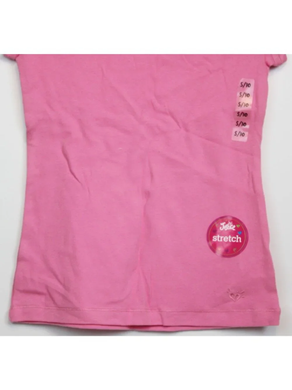 Y2K 2010s Justice Pink Long Tee Shirt TShirt sz 10 Small Cap Sleeves Stretch NOS
